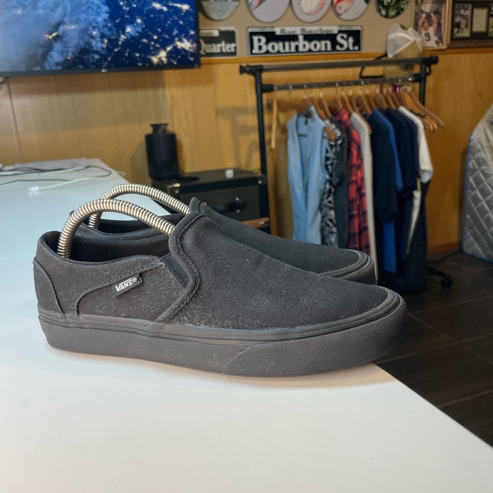 Vans Asher Platform Solid Black Canvas Slip On Sn… - image 2